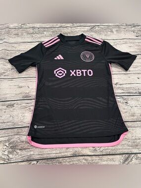 adidas Kids Black and Pink Miami Soccer Jersey #10 Messi Kids’ Size Large